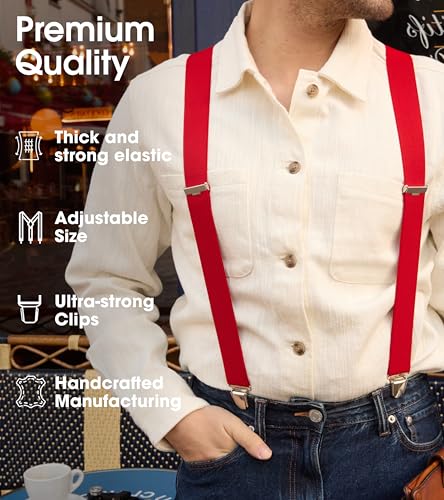 Image of PIERROT Men's Suspenders - One Size Adjustable and Elastic Suspenders for Men Trousers Heavy Duty with 4 Very Strong Clips