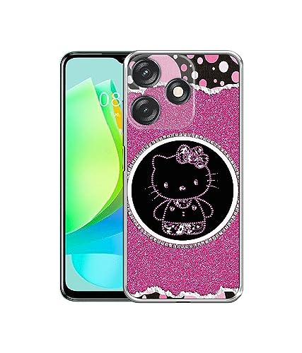 Image of Amazon Brand- Solimo Kitty with Glitter Printed Silicon Soft TPU Back Case Cover for Tecno Spark 10C 4G