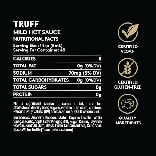 Image of TRUFF Mild Hot Sauce 2-Pack, Gourmet Sauce with Black Truffle, Anaheim Peppers, Black Truffle Oil, Unique Flavor Experience, 4 oz Bottle.