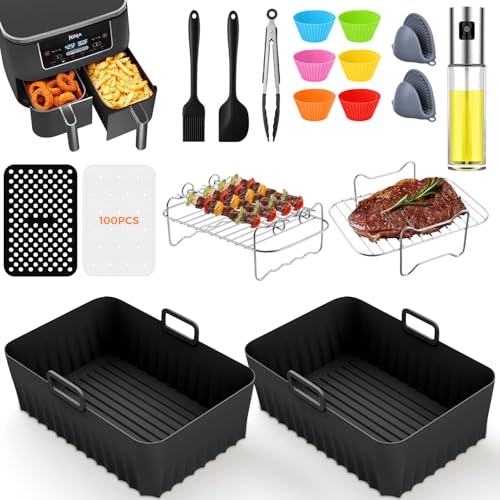 18PCS Zubehör Heißluftfritteuse für Ninja Foodi AF400EU AF300EU AF500EU, 7.6L-9.5L und meisten Dual Zone Air Fryer, BPA-...