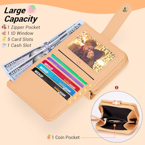 Image of YINHEXI Wallet Women, RFID Blocking Small Compact Trifold PU Leather Card Holder Purse with Coin Pocket & ID Window for Ladies, Ladies, Teens, and Girls (Orange-02)
