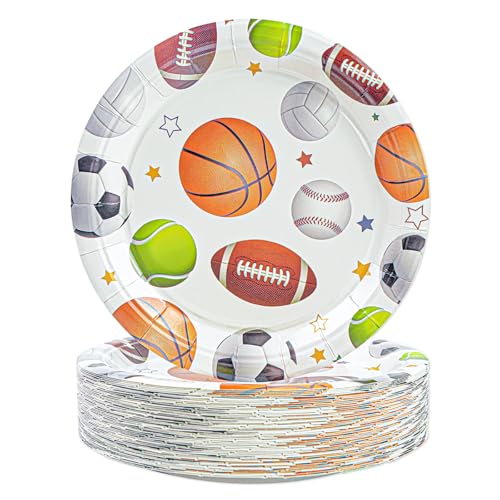 HFBOBP 50PCS Sports Birthday Party Paper Plates, 7'' Sports Themed Party Decoration Disposable Dessert Plate Tableware Dinnerware for Picnic Camping Birthday's Parties Favor Supplies