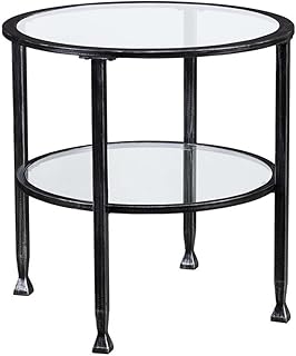 SEI Furniture Jaymes Round Glass Top Metal End Table in Black