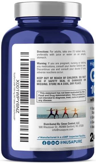 Miniatura 3 de NusaPure GABA 1000 mg 240 comprimidos (vegano, sin OMG, sin gluten) Bioperine