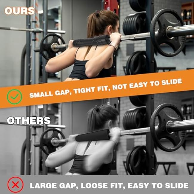 Rubber Barbell Pad, Squat Pad, Hip Thrust Pads, Neck Shoulder Protective Pads For Lunges, Squats And Hip Thrust Fit Standard Bar (Black)