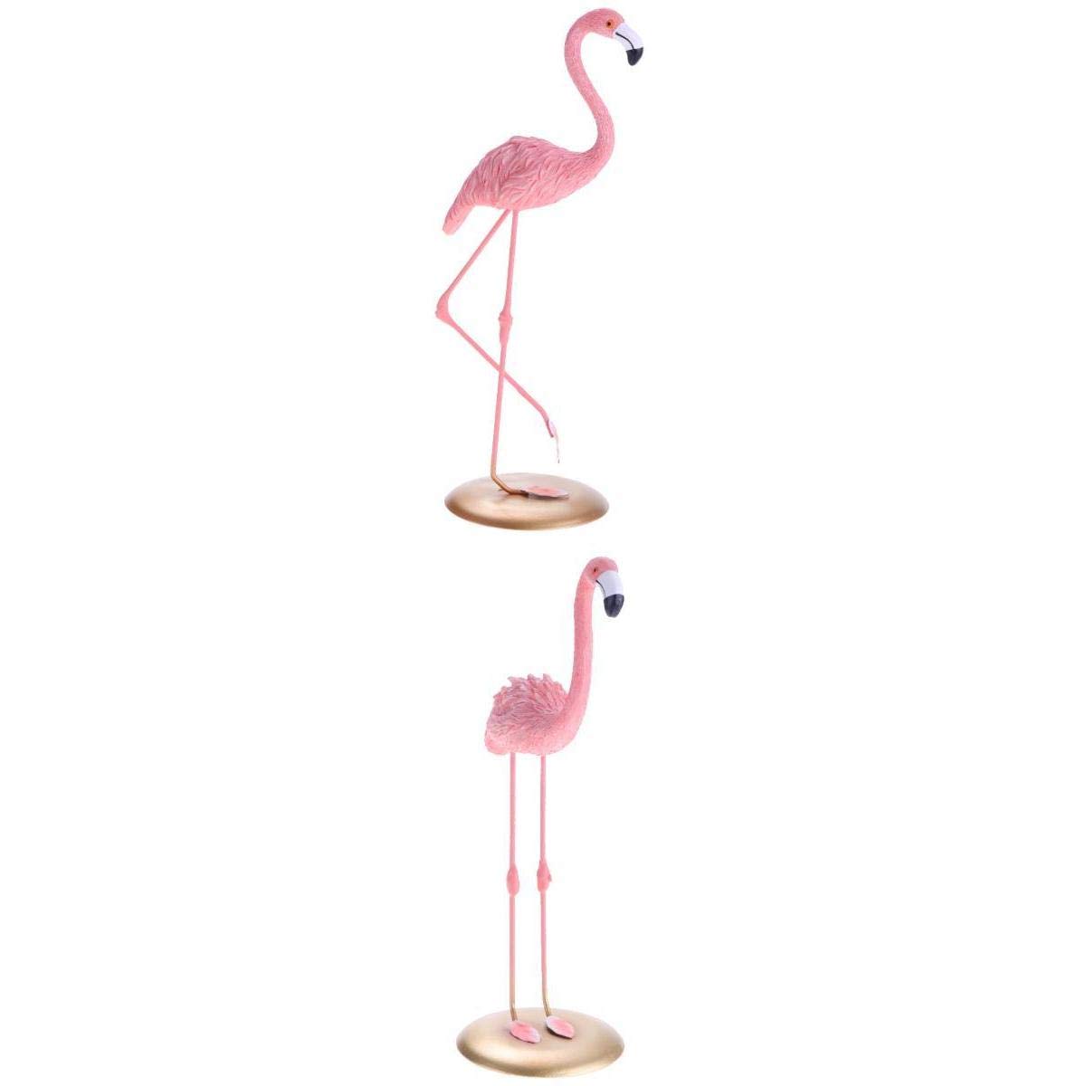 2 Figurines Miniatures de Flamants Roses en Résine sur Support pour Décoration de Jardin