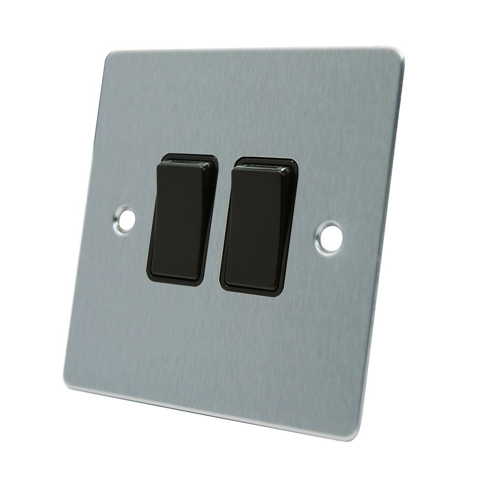 Aet Fsc2gswibl Satin Chrome Flat Black Insert Plastic Rocker Switches-10 Amp Double 2-Gang 2 Way Light Switch, 240 V 700461521945