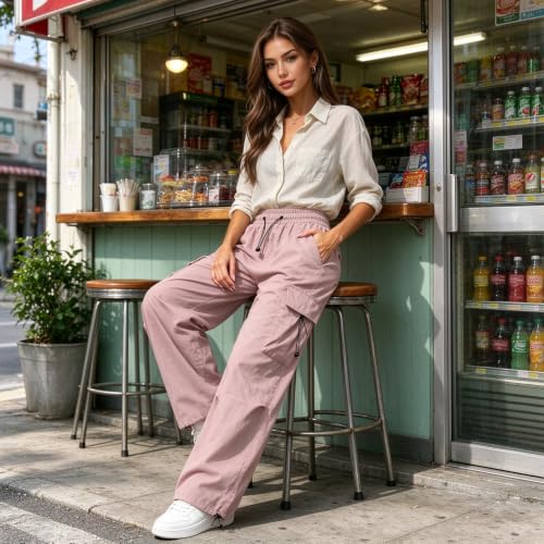 Womens Cargo hiking pants Y2K Baggy Stretchy High Waisted Jogger Trousers - image 2