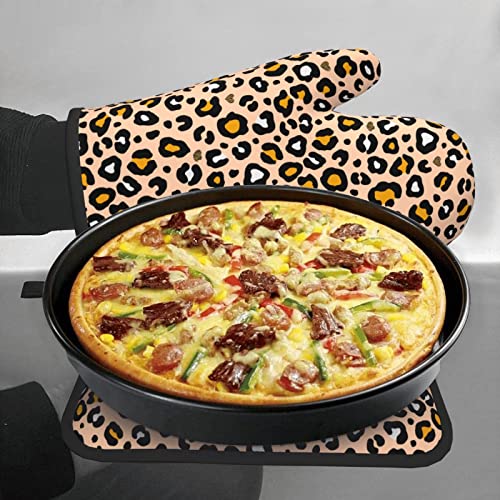 Oven Mitts And Pot Holders Sets,Leopard Print Oven Mitt Pot Holders And Baking Gloves For Cooking Baking Bbq #TOP5