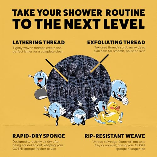 Image of Goshi Exfoliating Shower Sponge- Grey, Rapid-Drying, Rip Resistant