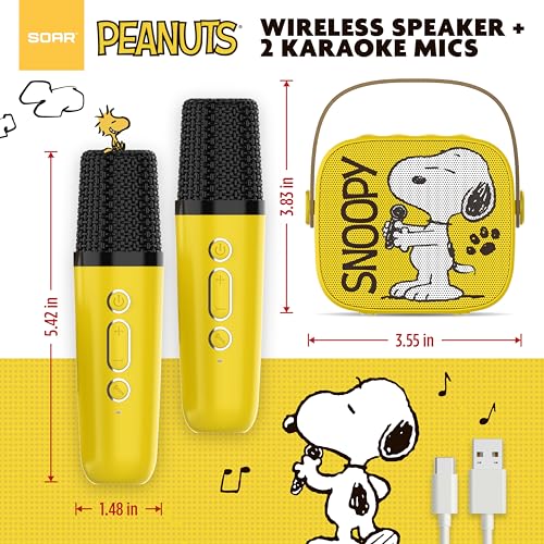 Image of Peanuts Snoopy Dance Wireless Speaker and (2) Karaoke Microphones- Yellow