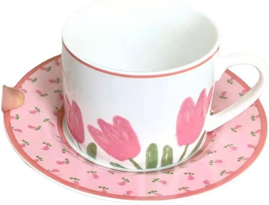 Ceramic Coffee Cup And Saucer Ins High-value Retro Girl Heart Afternoon Tea Plate