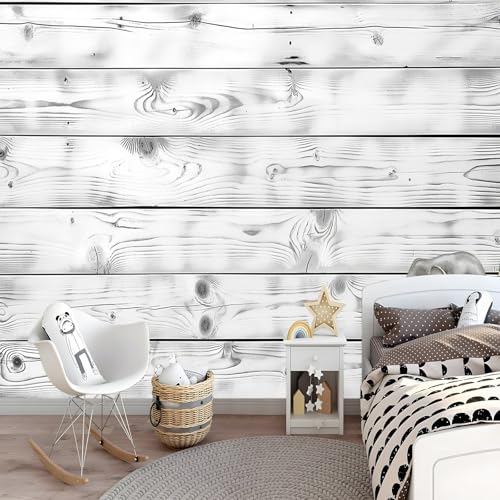 Papel Tapiz Tablero De Madera Viejo Natural 400 x 280 cm - Lana Fondo De Pantalla Gris Claro Decoración para Pared Sala Cuarto, Oficina, Dormitorio Infantil Fotomural Paredes Mural Decoración