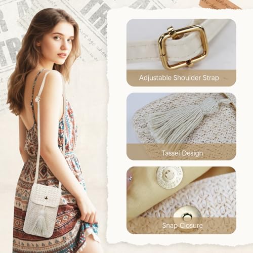 Small Crossbody Bags for Women, Straw Tassels Cell Phone Purse Phone Bag Woven Small Purse with Adjustable Strap3
