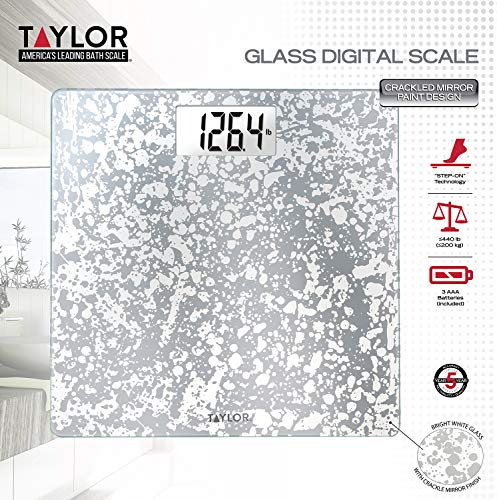 Taylor Crackled Glass Design Digital Bathroom Scale, White, 5273273 #TOP5