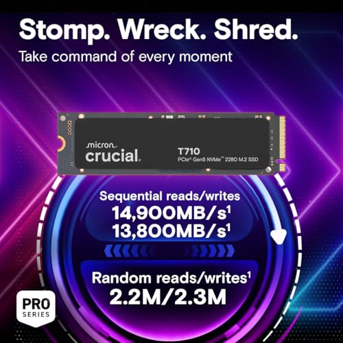 Image of Crucial T710 Gen5 2TB SSD, Up to 14,900MB /s Read Plus DDR5 Pro OC CL32 RAM 32GB Kit (2x16GB), 6400MHz CL32, Black - Storage & Memory Bundle