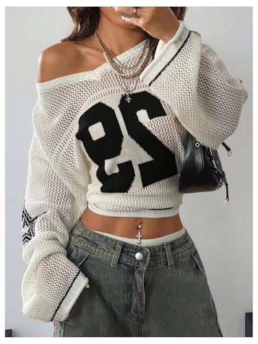 Image of Verdusa Women's Y2k Crochet Tops Jersey Shirts Graphic Going Out Summer Outfits Oversized Streetwear