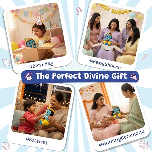 Image of WonderBuddy Divine Mantra Chanting Baby Krishna with 8 Preloaded Mantras & Aartis, Musical Soft Plush Toy, Best Birthday Gift for Infants, Toddlers & Kids (Medium - 28 Cm)