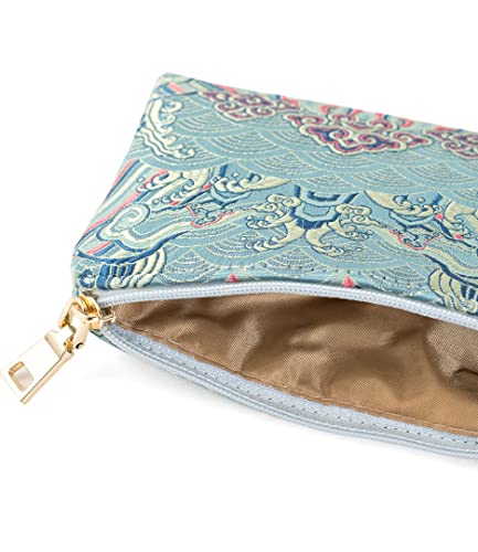 Value Arts Emperor's Robe Silk Damask Light Blue Zipper Coin Purse and Pouch4