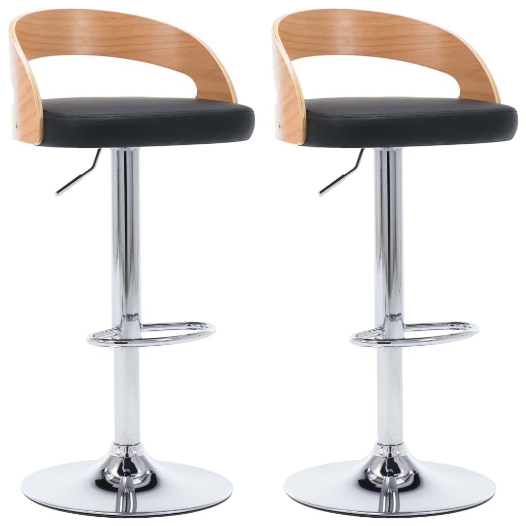 vidaXL 2X Sedie da Bar Moderne Eleganti Imbottite Morbide con Poggiapiedi Regolabili Sgabelli Alti Pub Cucina Neri in Similpelle e Legno Curvato