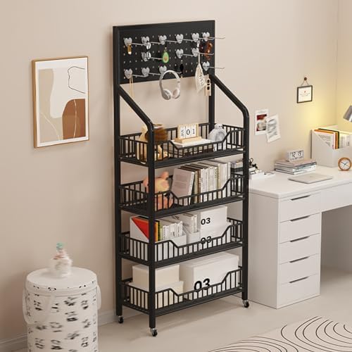 Store Display Rack Wall Mounted Storage Rack Supermarket Convenience Store,3/4/5 Tier Supermarket Shelf Display Rack - Commercial Vegetable & Snack Organizer with Wheels for Home, Convenienc