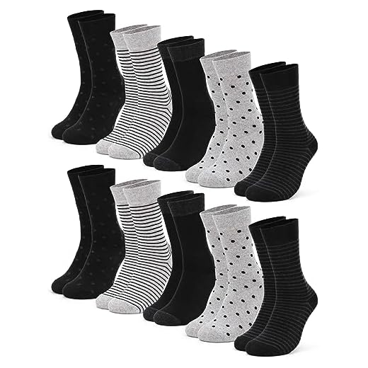Occulto CALZE DONNA strisce e punteggiate in COTONE (10 PAIA), CALZINI DONNA COTONE in DIVERSI COLORI 35-38 10 Paia Nero