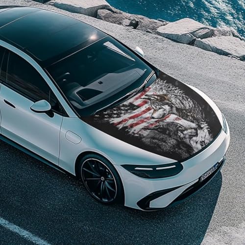 Image of Flag Wolf Flag Car Hood Cover Easy Installation Car Hood Cover Protector Removable Automotive Accessories Fabric Hood Cover All-Season Protection for Car Decor