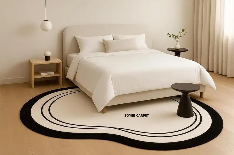 Image of Irregualr Shape Hand Tufted Carpet Pure Soft Wool Non Slip & Durable Easy to Clean Floor Area Rug Modern Design Carpet for Living Room 5X8 Feet (150x240 cm)
