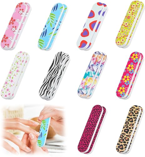 VIKKI 20PCS Professional Nail Files Double Sided Mini Emery Board 180/240 Grit Washable Nail Files Colorful Floral Fingernail Buffering Files Manicure Tools Nail Styling Tools Pet Grooming Tools
