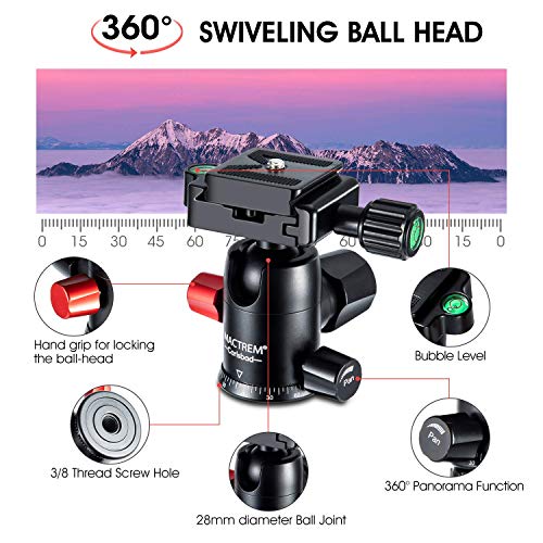 MACTREM Tripod DSLR SLR Tripod, 62.5" Light-Weight Aluminum Alloy Camera Tripod Phone Tripod with Phone Holder, 360 Degree Ball Head, Detachable Monopod, 34lbs Load with Carry Bag, Black - Thumbnail 7