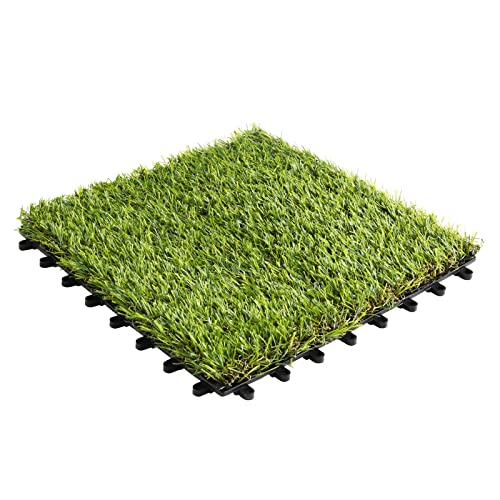 KARAT Dalle de terrasse en WPC 30 x 30 cm - Carreau de patio avec fonction de drainage intégrée, Caillebotis extérieurs, Revêtement de sol, Carrelage à clic (Conception d'herbe)