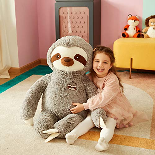 Image of IKASA 39 inch Giant Teddy Bear with Big Footprints Plush Toy Stuffed Animals Light Brown