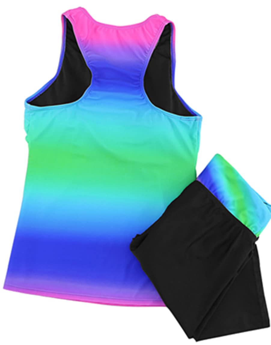 Ocean Plus Femme Deux Pièces X-Back Conservateur Tankini Set avec des Hotpants Noirs Shorts Maillot de Bain Rayé avec des Sangles Short de Bain