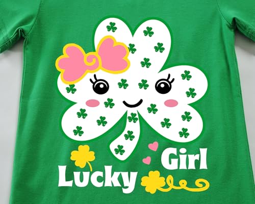 DDSOL Girl Toddler St Patricks Day Shirt Shamrock Clover Bow Cotton Long Sleeve T-Shirt Lucky Girl Irish Tee Top Kid Clothes4