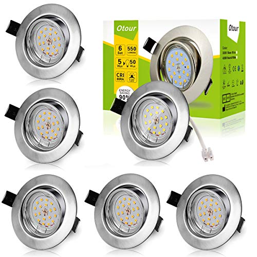 Preisvergleich Produktbild LED Einbaustrahler Set, 6er Einbaustrahler 230V 3000K Warmweiß Schwenkbar Deckenstrahler GU10 Einbauleuchte Einbaulampe inkl. 6x 5W GU10 Spots 550lm Rund Einbauspot Deckenspot ersetzt 50W
