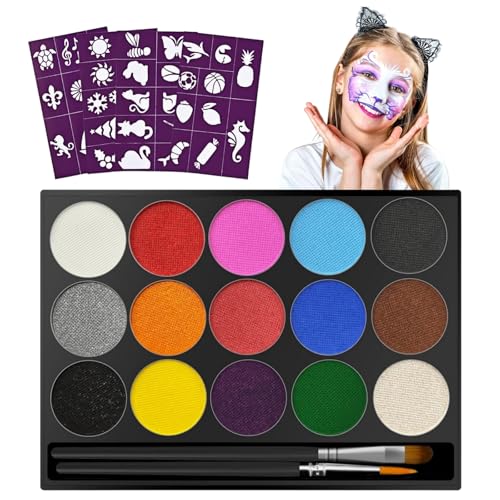 Truccabimbi Kit Anallergici Atossici, 15 Colori Face Painting e Body Painting Colori, Pittura Facciale con 2 Pennelli e...