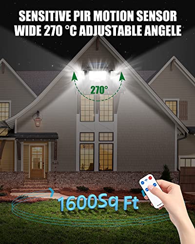 Vicalo Vicalo Solar-Außenleuchten wasserdicht, Bewegungsmelder-Flutlichter für den Außenbereich, 192 LEDs, IP65, wasserdicht, 2400 mAh, mit kabelloser Fernbedienung, Solar-Sicherheitsleuchten, Bewegun