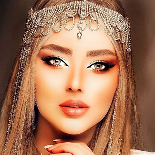 NICENEEDED Corrente de cabeça de strass para testa de zircão, corrente de tiara de noiva, corrente d