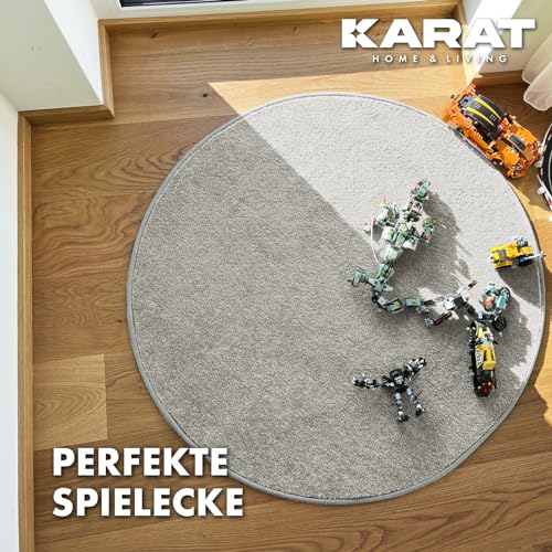 KARAT Teppich rund Ø 50cm Silbergrau - Moderner Flauschiger Velours Kurzflor Teppich für Kinderzimmer - Spielteppich, Kinderteppich Krokodil