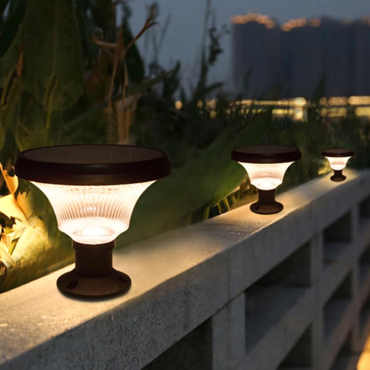 Image of Epyz Solar Gate Pillar Light Outdoor Garden Home Round Shape Waterproof with 143LEDs 3 Type of Lights, Application for Fence, Garden, Wall, Outdoor [ Pack of 2, Multicolour, 12000mAh ]