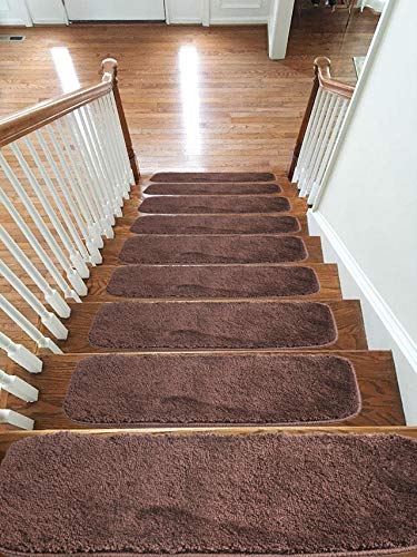 emmahome New Luxury Microfiber Soft Carpet Stair Treads NON-SLIP MACHINE WASHABLE Mats/Rugs, 20x55cm (Brown, 15)