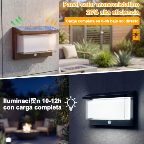Lámpara exterior con sensor de movimiento aplique de pared exterior IP65 3 modos 5