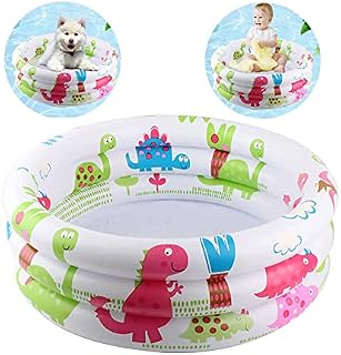 Paddling Pool for Babies Small Cute Swimming Pool with Cartoon Patterns 3 Ring Kids Pool Float Lounger Durable Inflatable Pool for Indoors, Outdoors, Gardens, Backyard, 60 X 60 X 25cm, Multi-Colored