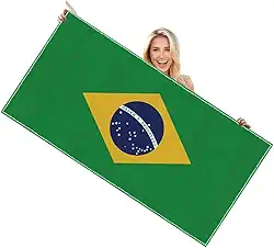 Toalha de praia grande com bandeira do Brasil, toalha de piscina de microfibra brasileira de 70 × 140 cm, secagem rápida, resfriamento absorvente macio