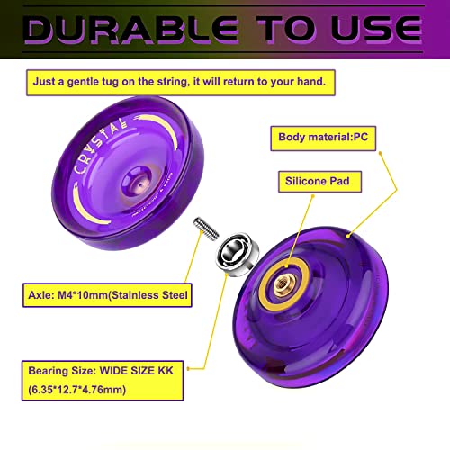Image of MAGICYOYO Yoyo K2 Crystal Pack of 2 Yoyos, Dual Function Responsive Yo Yo for Kids Beginner + Unresponsive Yo-yo Bearing Kit for Adults+12 Strings+2 Bags( Crystal Black+Purple)
