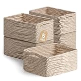 5 Pack Decorative Small Storage Baskets for Shelves, Cotton Rope Woven Basket for Organizing Bathroom, Nursery, Closet, Cabinet, Toys & Socks, Gift Baskets Empty, 11.8'x7.9'x4.7', Khaki