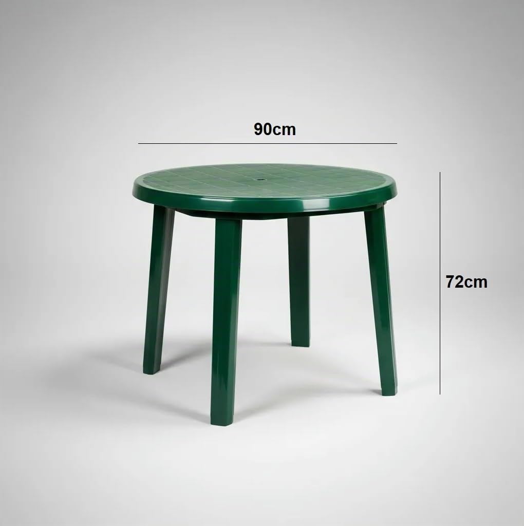 Mesa de Jardín Redonda 90cm de Resina Auxiliar Exterior desmotable portátil, Camping, terraza, Acampada, Playa. (Verde)