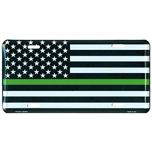 Thin Green Line USA Metal Front License Plate, American Flag Auto Tag for Cars and Trucks, 6x12 inch, Recognize and Support Federal Agents, Military, Environment