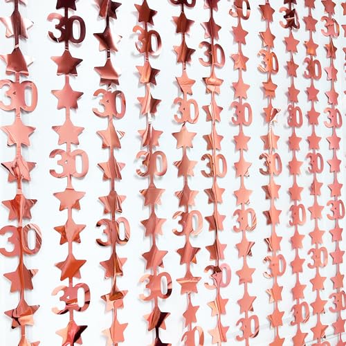 Image of Rose Gold 30th Birthday Decorations 2 Pack Glitter 3.3X6.6ft Star Photo Booth Backdrop Foil Fringe Curtains for Womens 30 and Fabulous Dirty Thirty Cheers to 30 Years Birthday Anniversary Party Decor