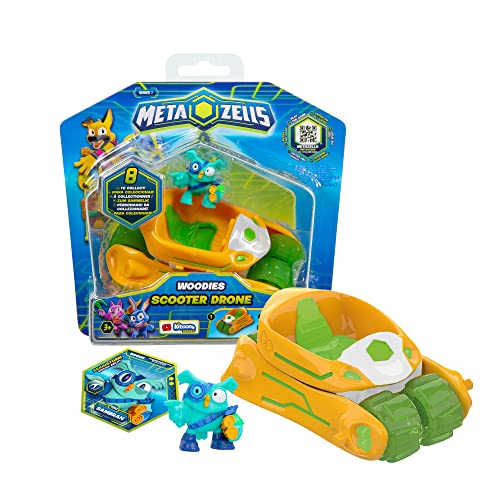 METAZELLS Imc toys Scooter Drone Naranja + Figura Personaje Sam Bran S1 + 1 Carta, Vehículo se transforma en Drone, Juguete Regalo para Niños y Niñas +3 Años